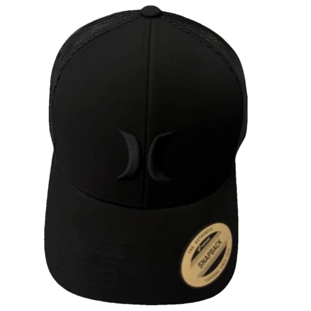 Hurley Men's M Del Mar Trucker Hat All Black Snapback Mesh Back Cap One Size New